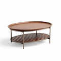 Oval wooden coffee table with metal frame and lower slatted shelf 100 x 60 x 40cm
