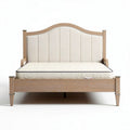 Upholstered platform bed with wooden frame and beige fabric headboard 200 x 160 x 100cm
