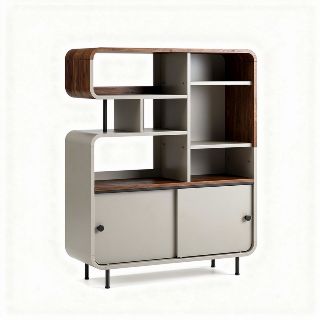 Modern storage cabinet in walnut and gray finish with adjustable shelves 90 x 40 x 120cm