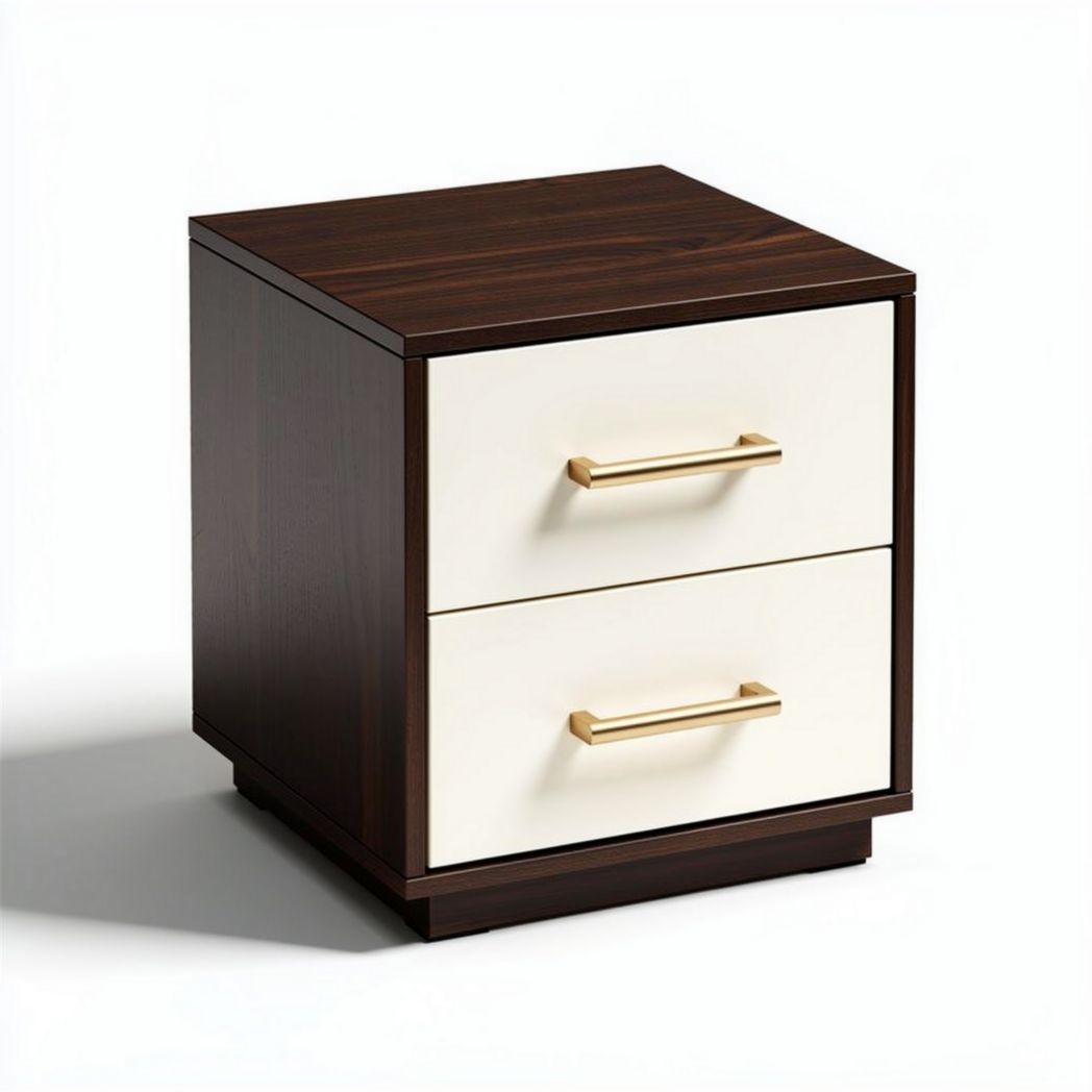 Wooden nightstand with two drawers and gold handles 50 x 40 x 45cm