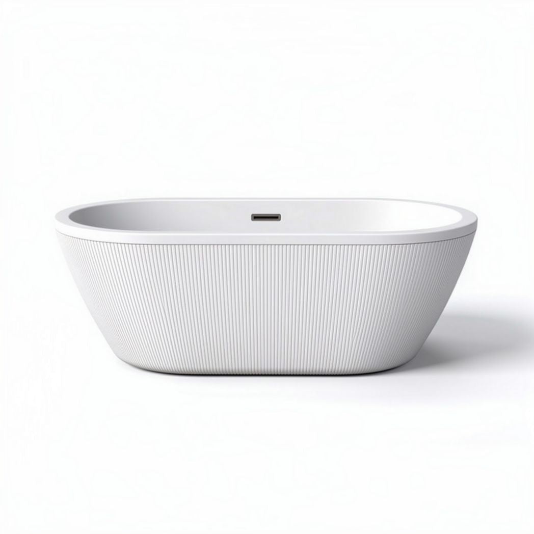 Freestanding white oval soaking tub with textured surface 150 x 75 x 60cm
