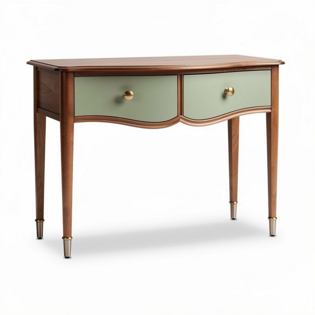 Wooden console table with green drawers and stylish tapered legs 80 x 40 x 75cm