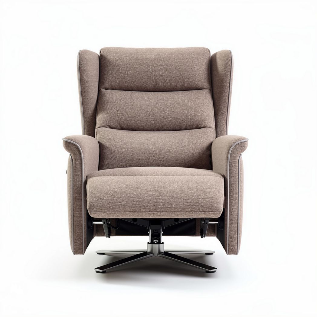 Reclining armchair in beige fabric with swivel base and modern design