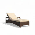 Outdoor chaise lounge chair with adjustable backrest and cushion in beige 180 x 70 x 45cm