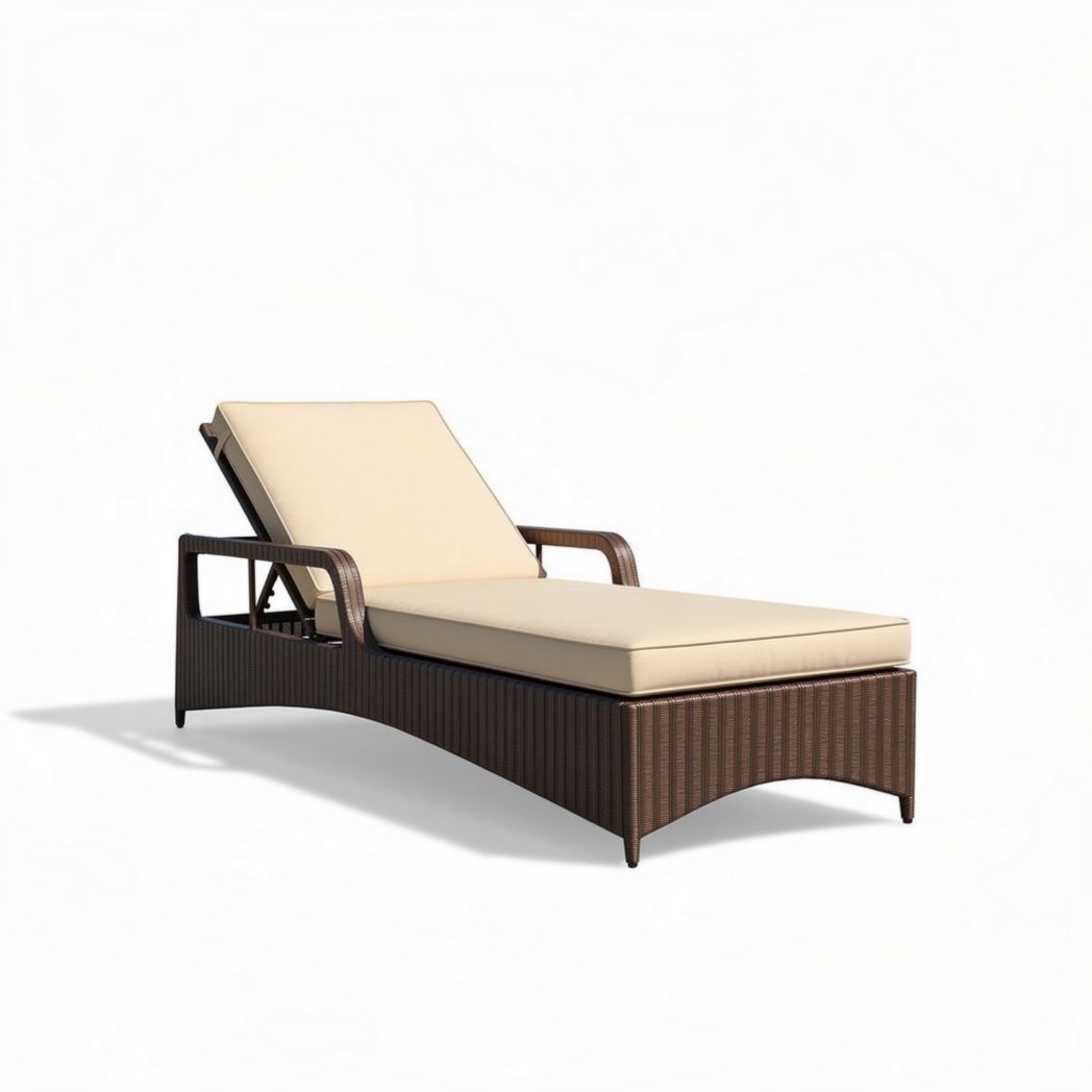 Outdoor chaise lounge chair with adjustable backrest and cushion in beige 180 x 70 x 45cm
