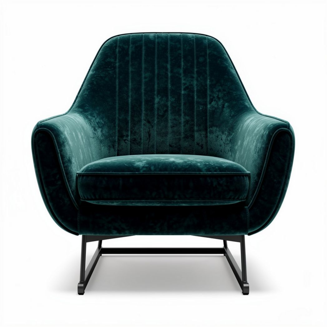 Velvet upholstered armchair in green color with metal base 80 x 80 x 85cm
