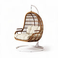Hanging rattan chair with removable cushion for indoor outdoor use