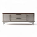 Modern tv stand with wood top and metal legs 60 x 16 x 24 inches grey