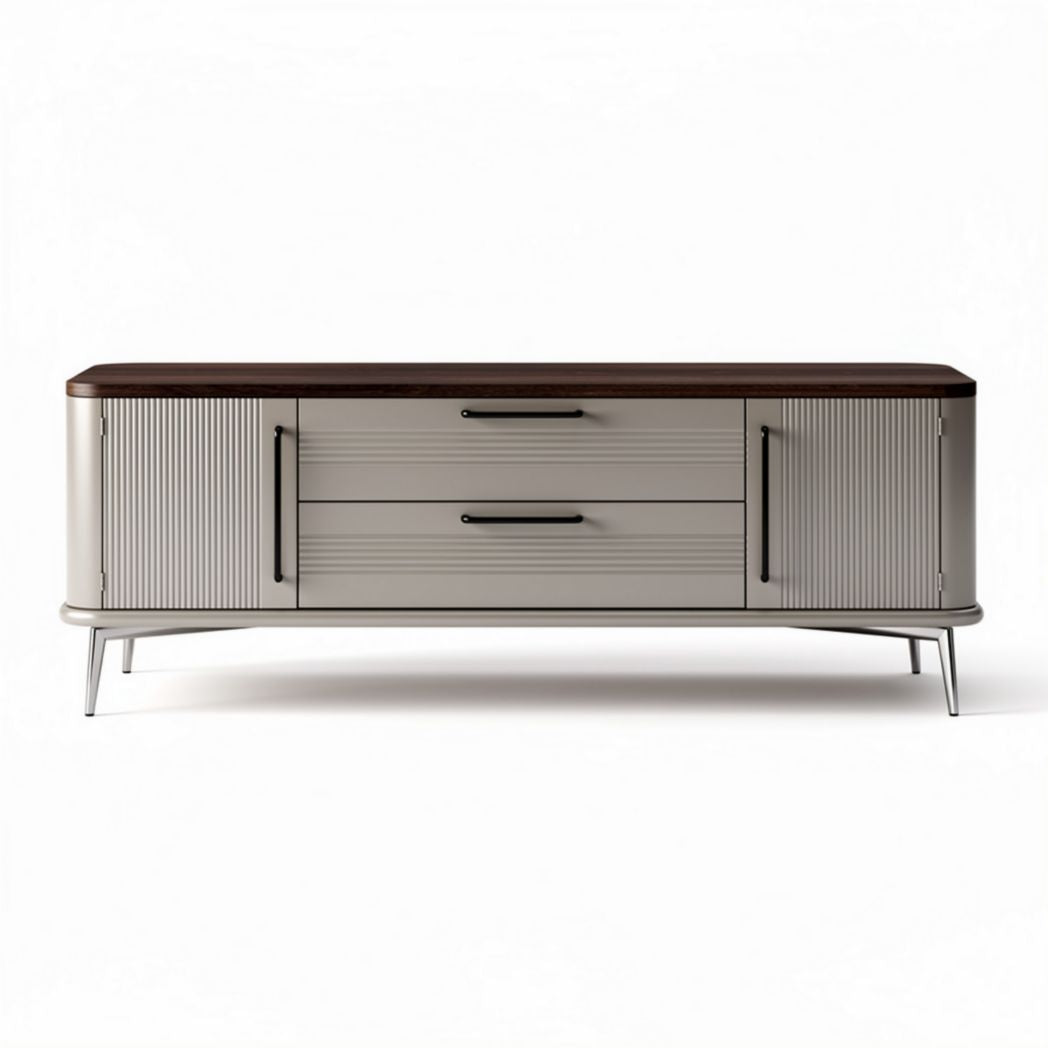 Modern tv stand with wood top and metal legs 60 x 16 x 24 inches grey
